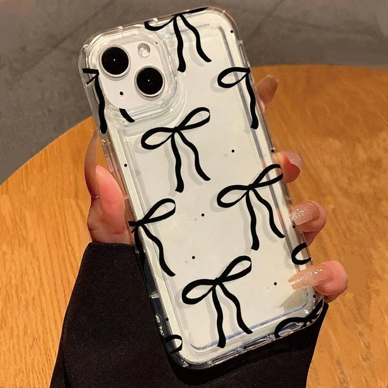 Süße rosa Herzschleifchenhülle für IPhone 16-15 Pro Max Stoßfeste, weiche, klare Hüllen