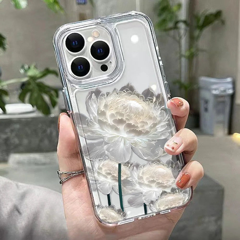 Lotusblume Transparente Handyhülle für iPhone 15-16 Pro Max Hülle, iPhone 15-16 Pro Max , Stoßfeste Hülle