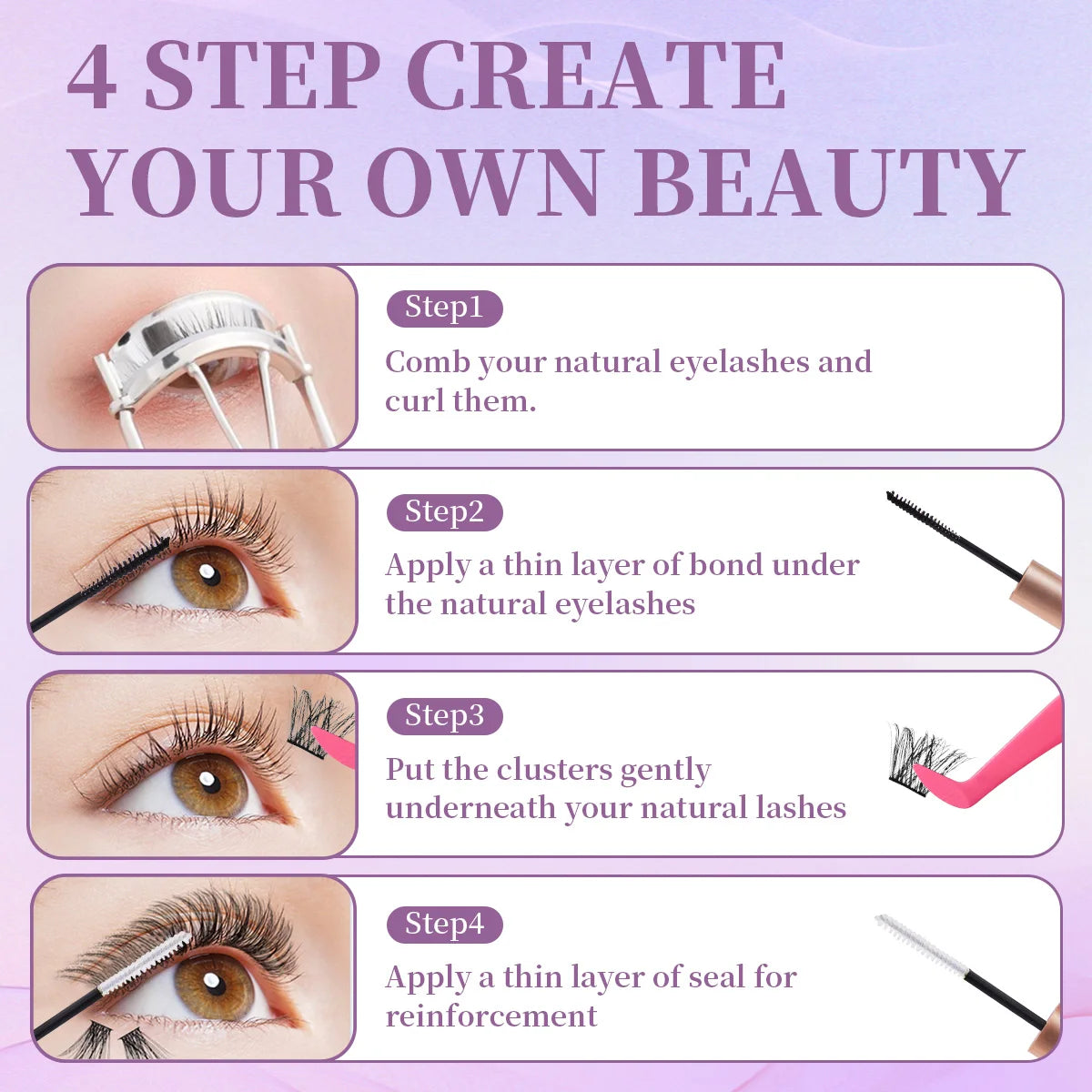 Natürliche lange Wimpern, Einzelne Wimpern, Wimpernverlängerung mit gemischter Länge DIY Wimpern