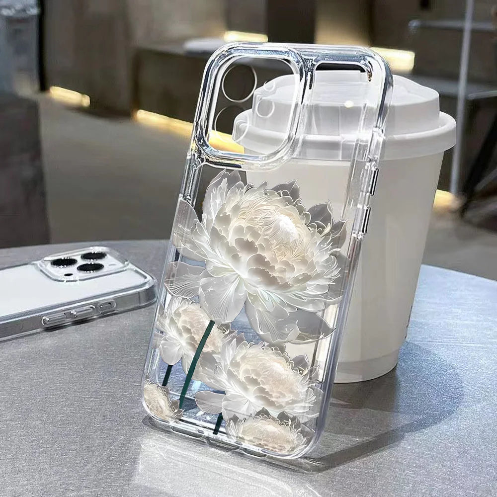 Lotusblume Transparente Handyhülle für iPhone 15-16 Pro Max Hülle, iPhone 15-16 Pro Max , Stoßfeste Hülle