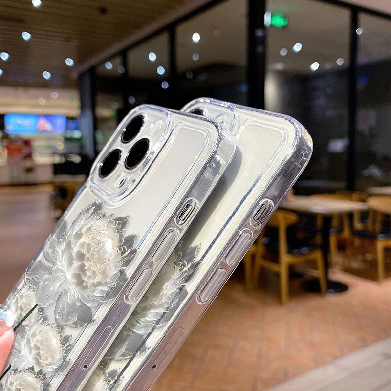 Lotusblume Transparente Handyhülle für iPhone 15-16 Pro Max Hülle, iPhone 15-16 Pro Max , Stoßfeste Hülle