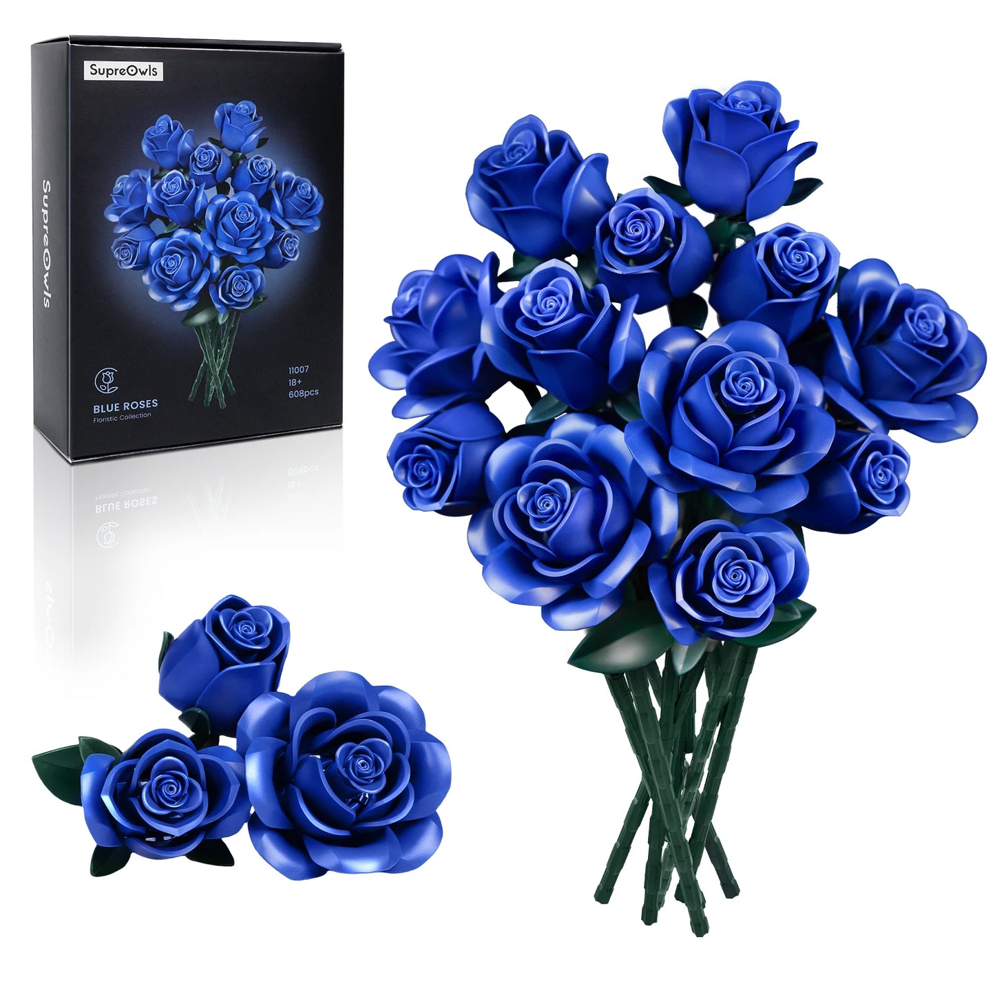 Blaue Rosen Blumenstrauß Bausteine, Künstliche Sammlung, Spielzeug für Erwachsene, Valentinstag, Geburstag oder Weihnachtsgeschenk