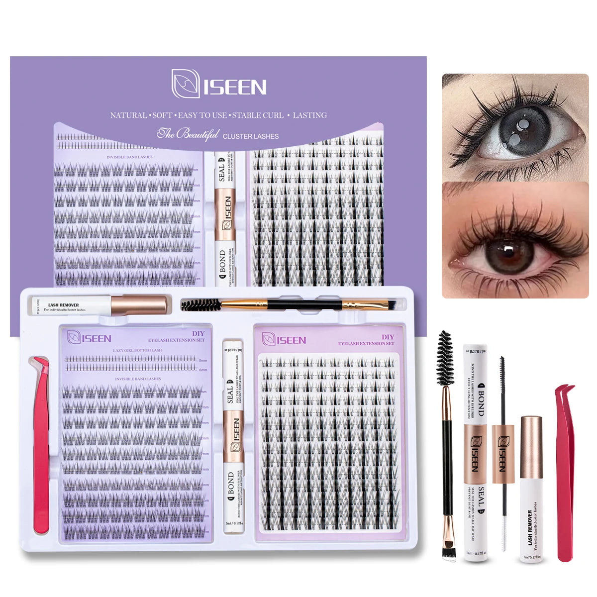 Natürliche lange Wimpern, Einzelne Wimpern, Wimpernverlängerung mit gemischter Länge DIY Wimpern